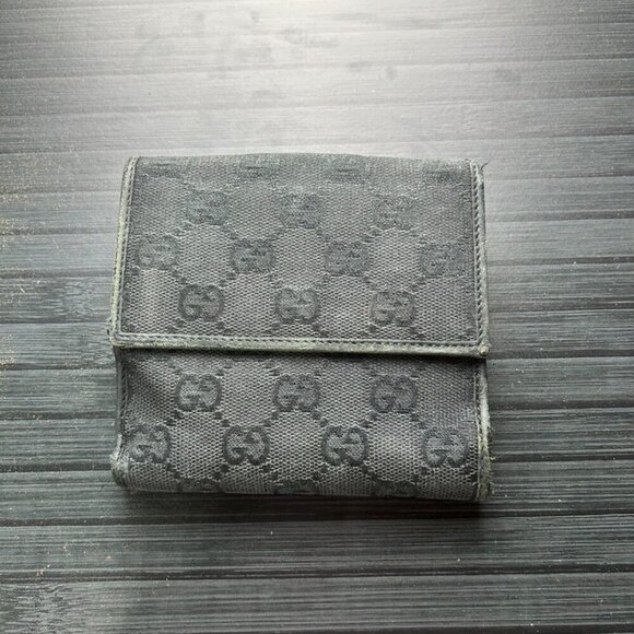 Vintage Gucci GG Bifold Wallet Canvas Leather Black Authentic|Used - Picture 2 of 6
